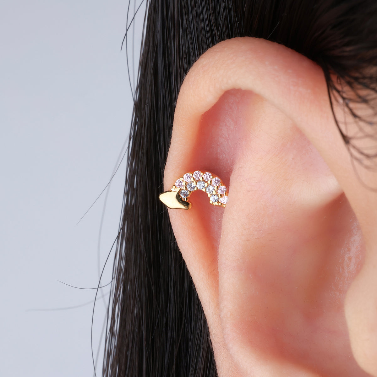 Rainbow Cloud Stud - Stainless Steel - Upper Lobe, Helix - Oumo Jewelry
