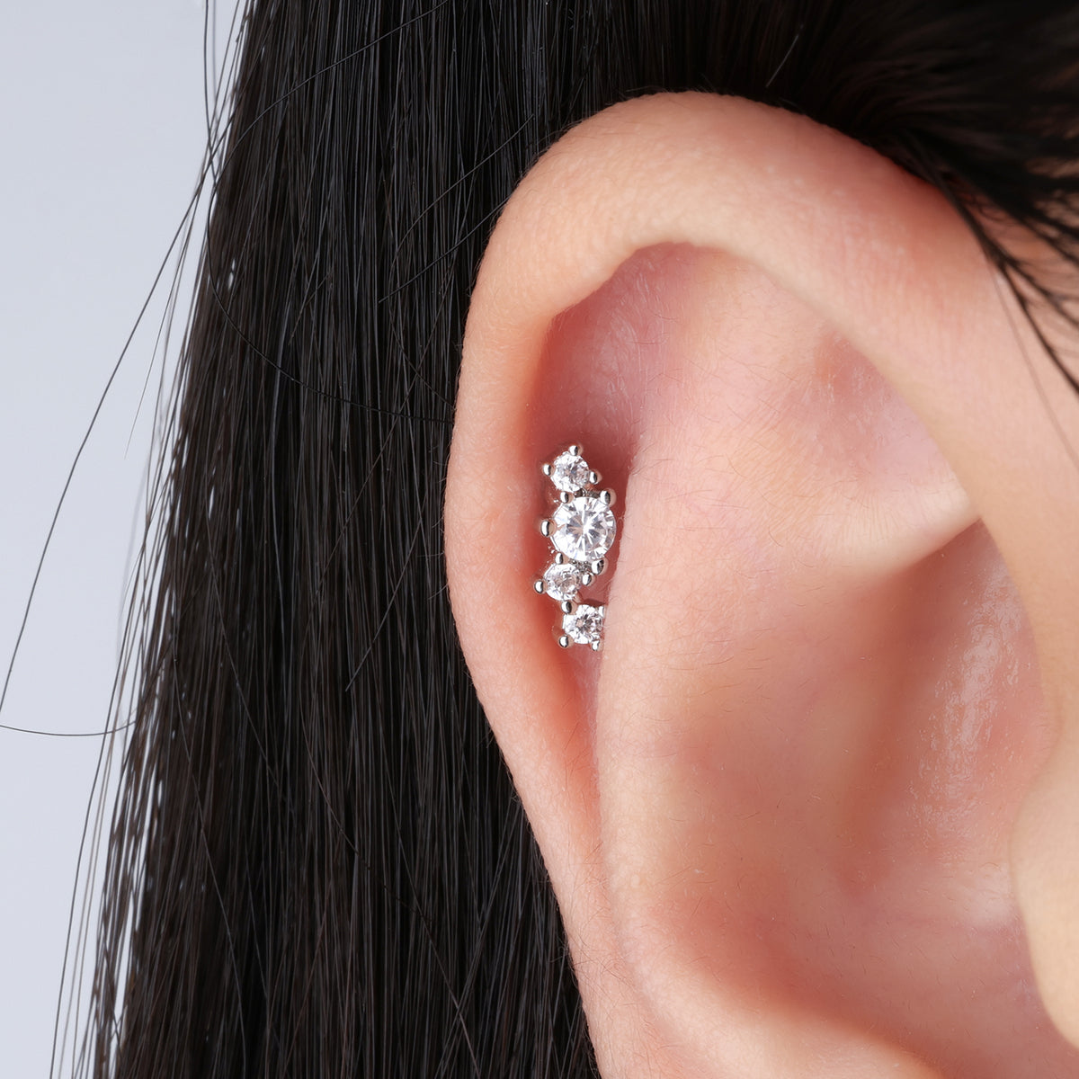 Wavy Gemstone Stud - Stainless Steel - Upper Lobe, Helix, Flat - Oumo Jewelry
