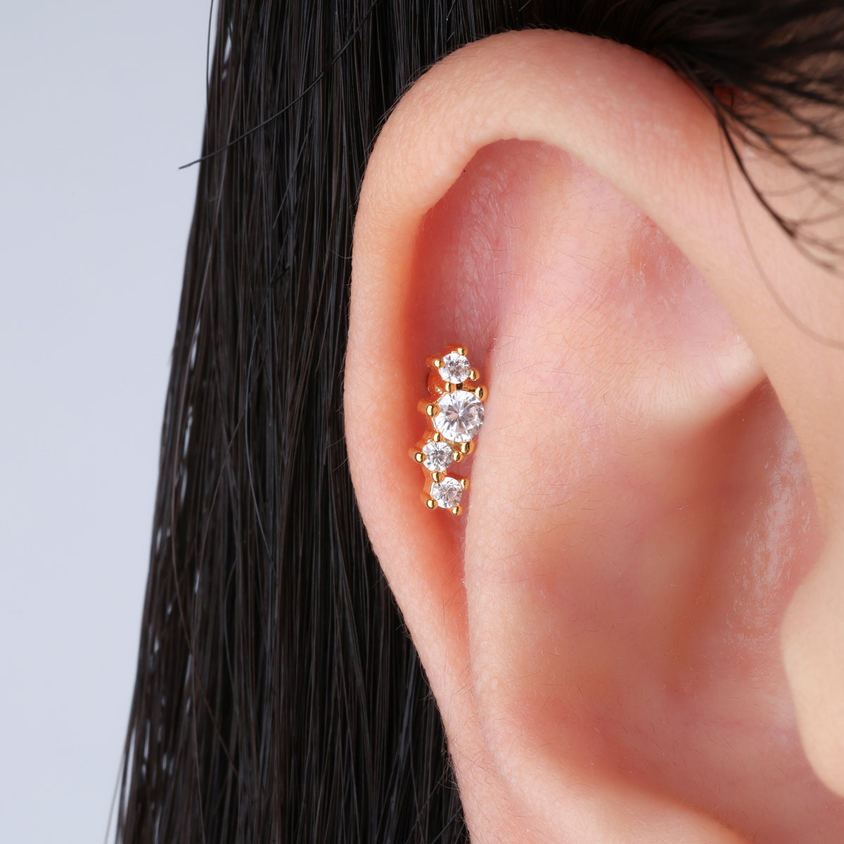Wavy Gemstone Stud - Stainless Steel - Upper Lobe, Helix, Flat - Oumo Jewelry