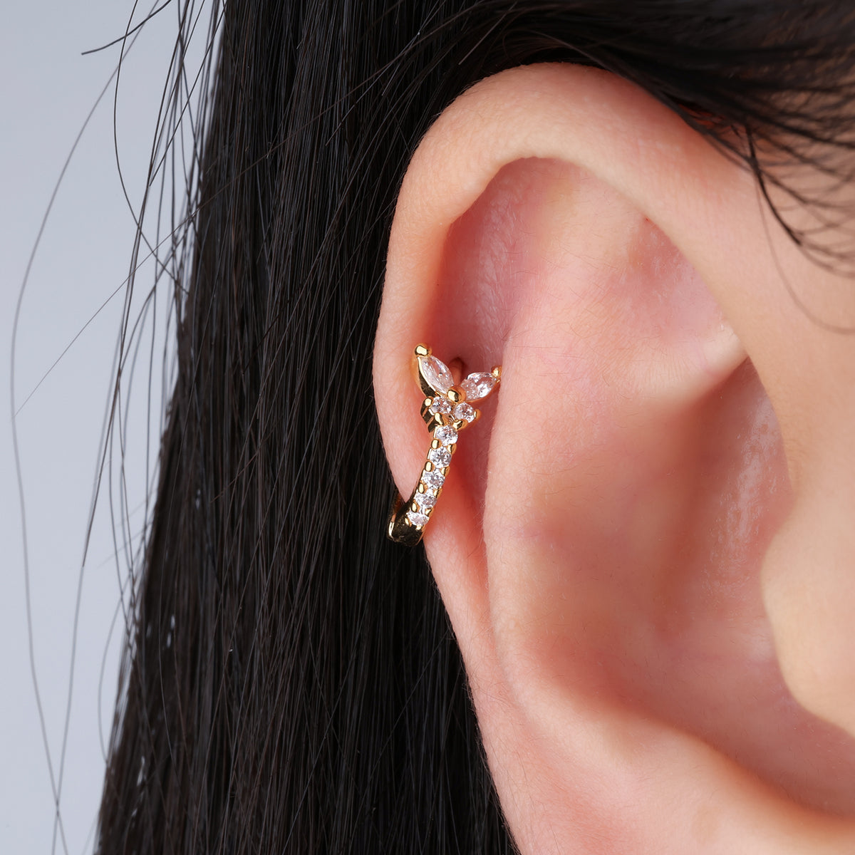 Charm Butterfly Hoop - Brass - Upper Lobe - Oumo Jewelry