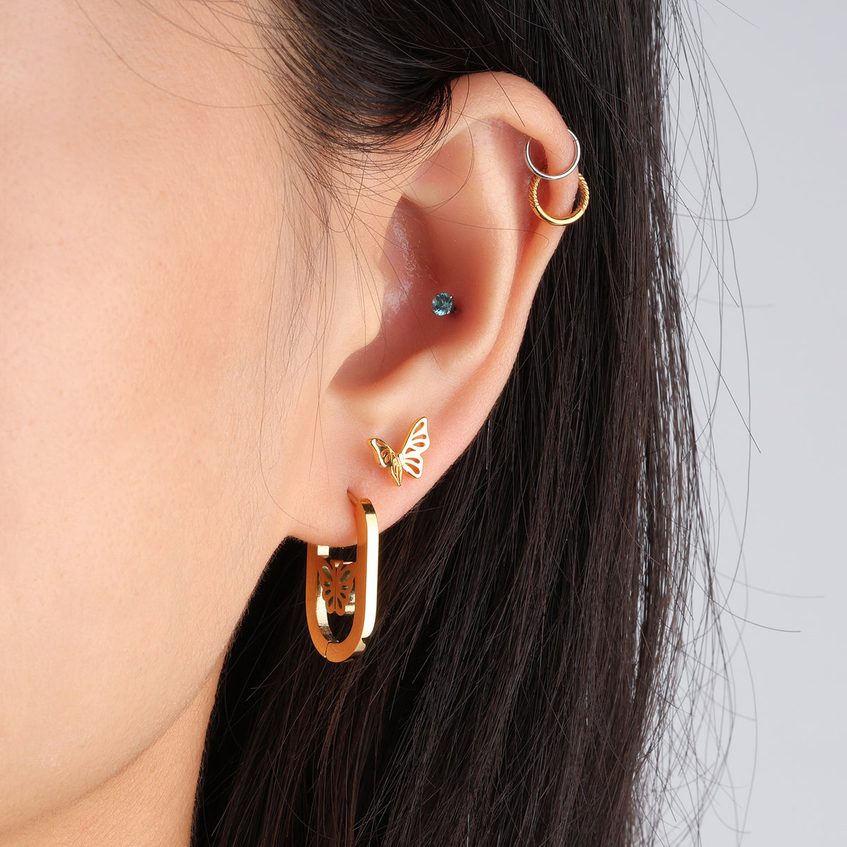 Exquisite Hollow Butterfly Stud - Stainless Steel - Upper Lobe, Helix - Oumo Jewelry