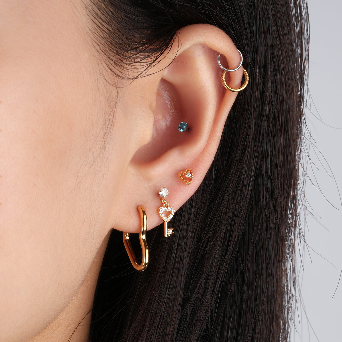 Love Key Stud - Stainless Steel - Upper Lobe, Helix, Flat - Oumo Jewelry