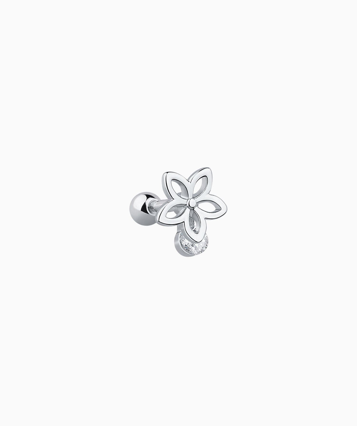 Elegant Flower Gemstone Stud - Stainless Steel - Upper Lobe, Helix - Oumo Jewelry