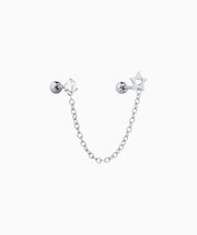 Star Love Chain Earring - Stainless Steel - Lobe, Upper Lobe - Oumo Jewelry