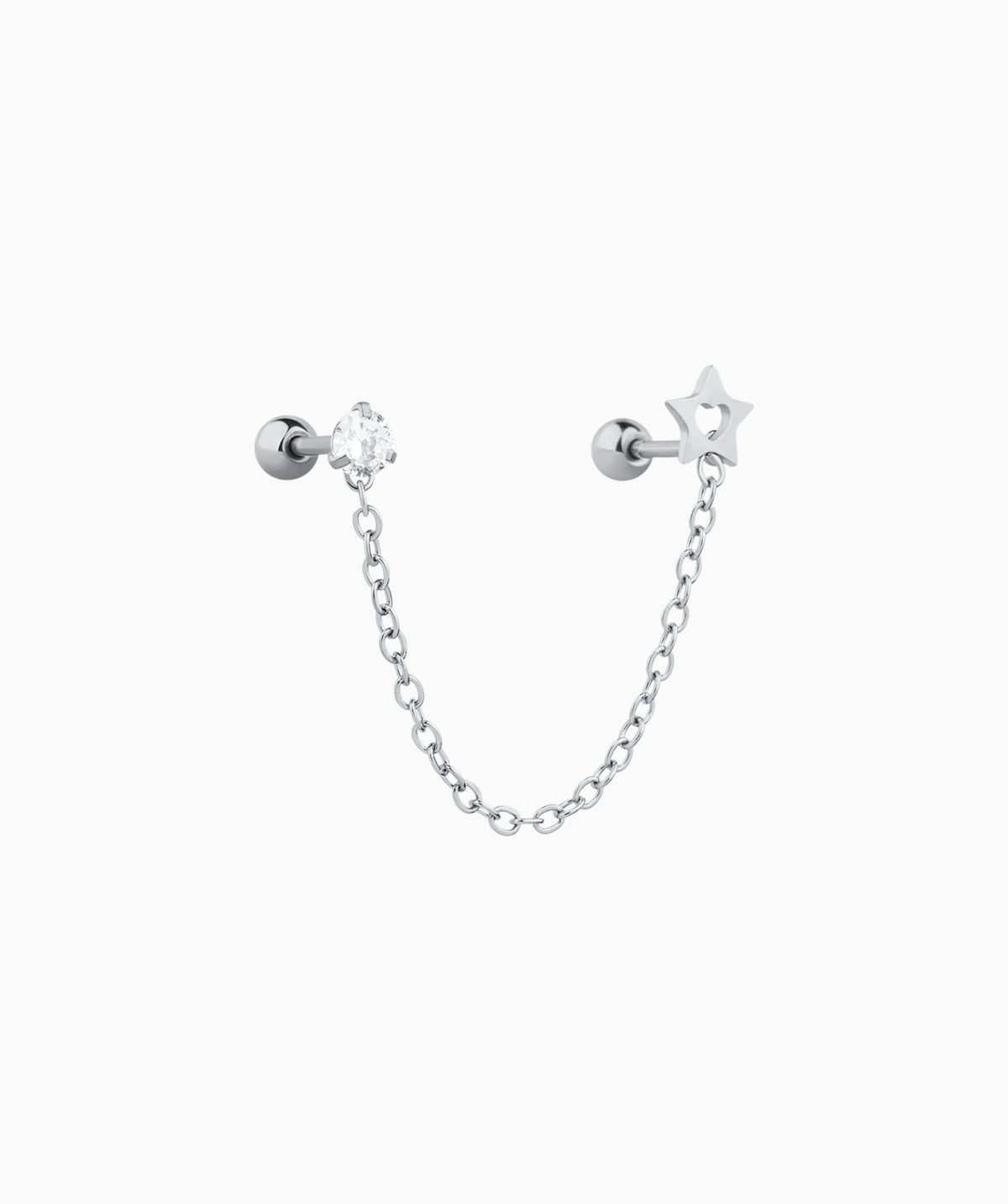Star Love Chain Earring - Stainless Steel - Lobe, Upper Lobe - Oumo Jewelry