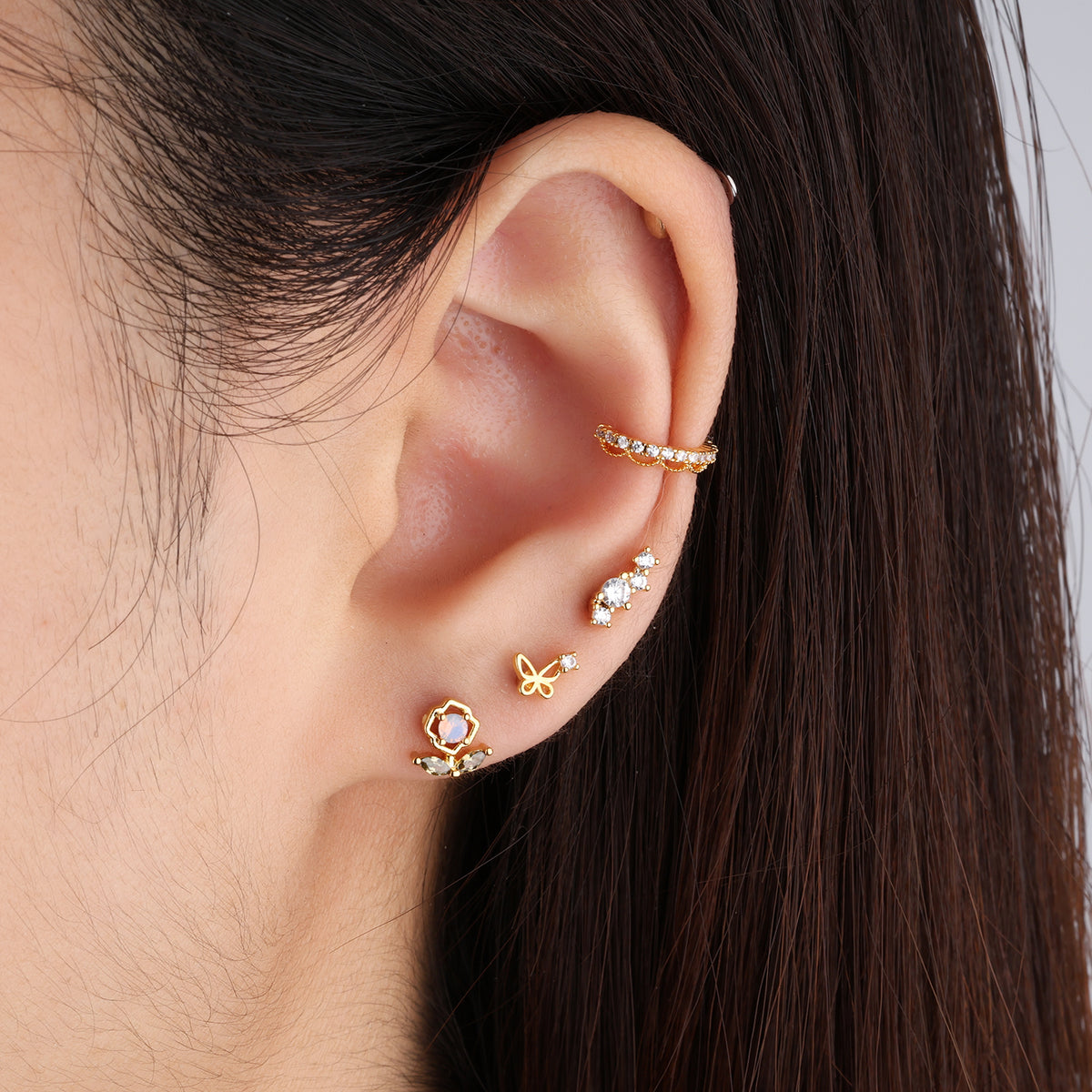 Wavy Gemstone Stud - Stainless Steel - Upper Lobe, Helix, Flat - Oumo Jewelry