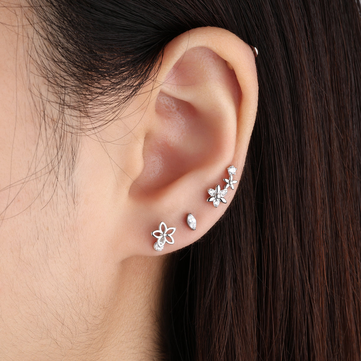 Elegant Flower Gemstone Stud - Stainless Steel - Upper Lobe, Helix - Oumo Jewelry
