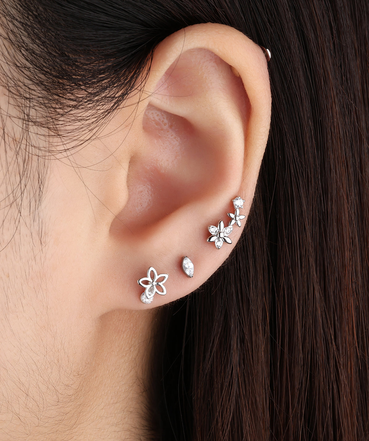 Titanium Marquise Flatback Stud - Titanium - Helix, Forward Helix, Upper Lobe - Oumo Jewelry