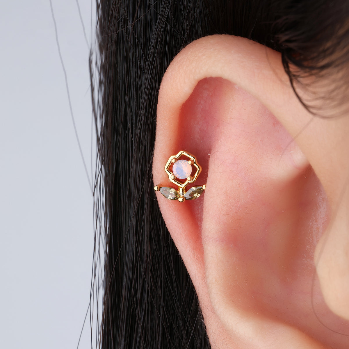 Charm Flower Stud - Stainless Steel - Upper Lobe, Helix - Oumo Jewelry