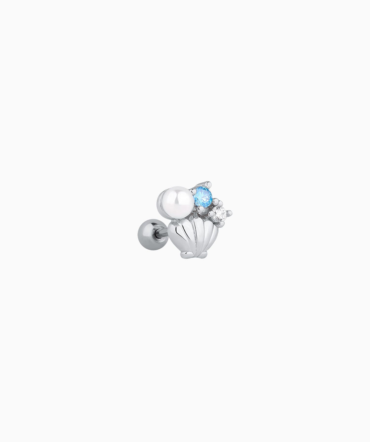 Blue Gem Shell Pearl Stud - Stainless Steel - Upper Lobe, Helix - Oumo Jewelry