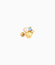 Blue Gem Shell Pearl Stud - Stainless Steel - Upper Lobe, Helix - Oumo Jewelry