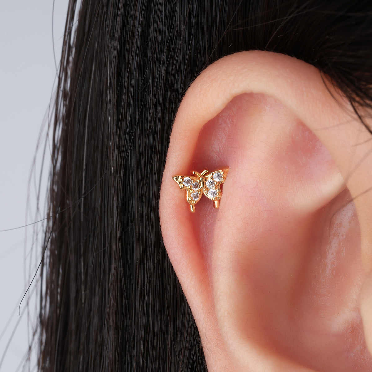 Cheerful Butterfly Flatback Stud - Stainless Steel - Helix, Upper Lobe, Conch - Oumo Jewelry