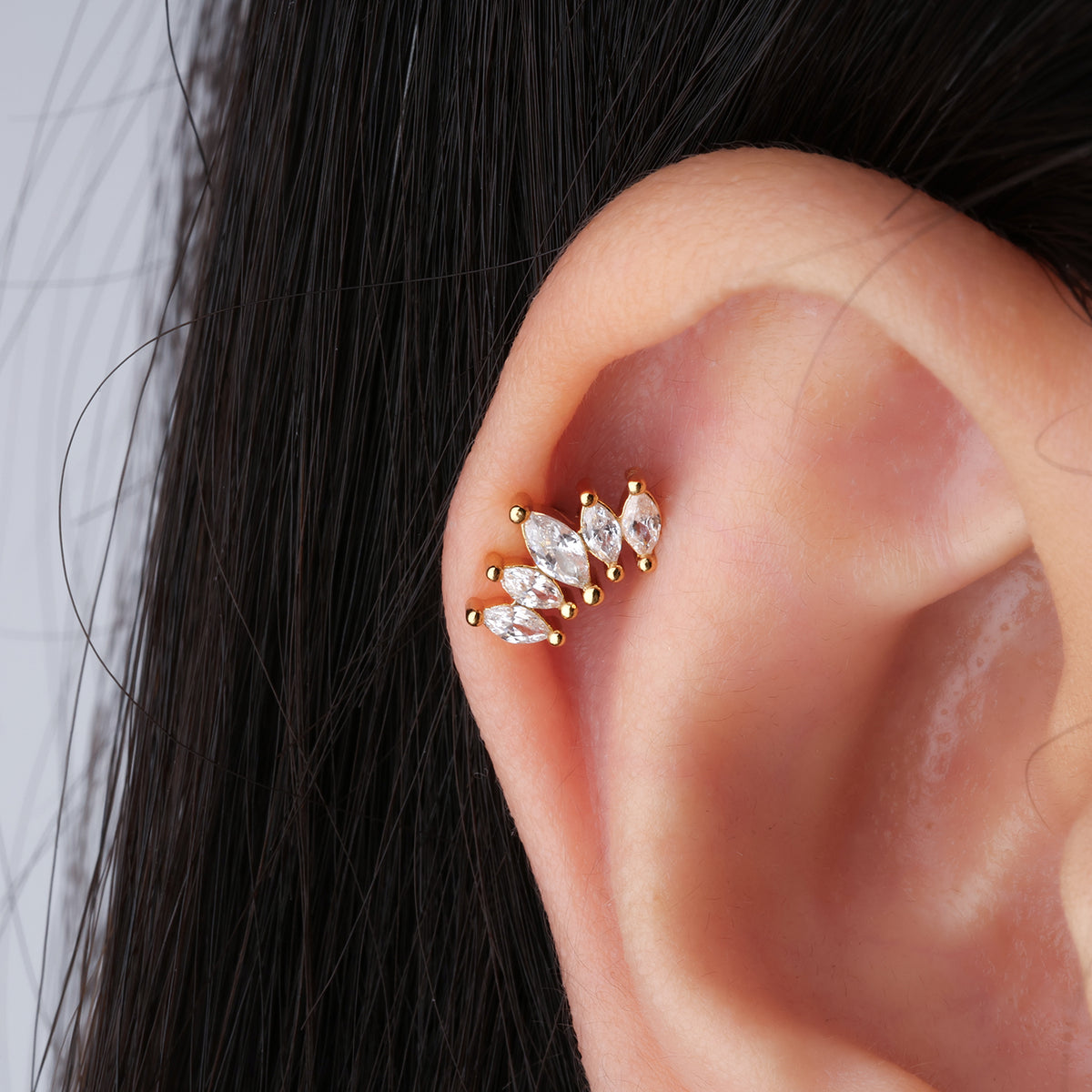 Crown Flatback Stud - Stainless Steel - Helix, Upper Lobe, Conch - Oumo Jewelry