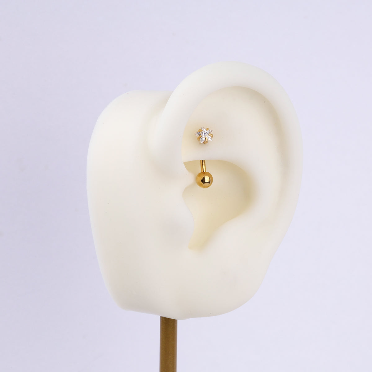 Shining Star Curved Barbell - Stainless Steel - Rook, Eyebrow, Vertical Labret - Oumo Jewelry