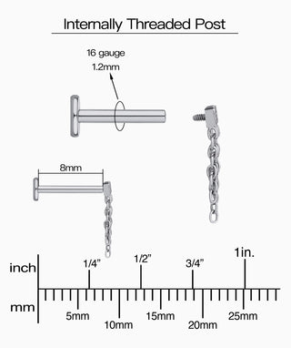 Titanium Chain Hidden Helix Flatback Stud - OumoJewelry