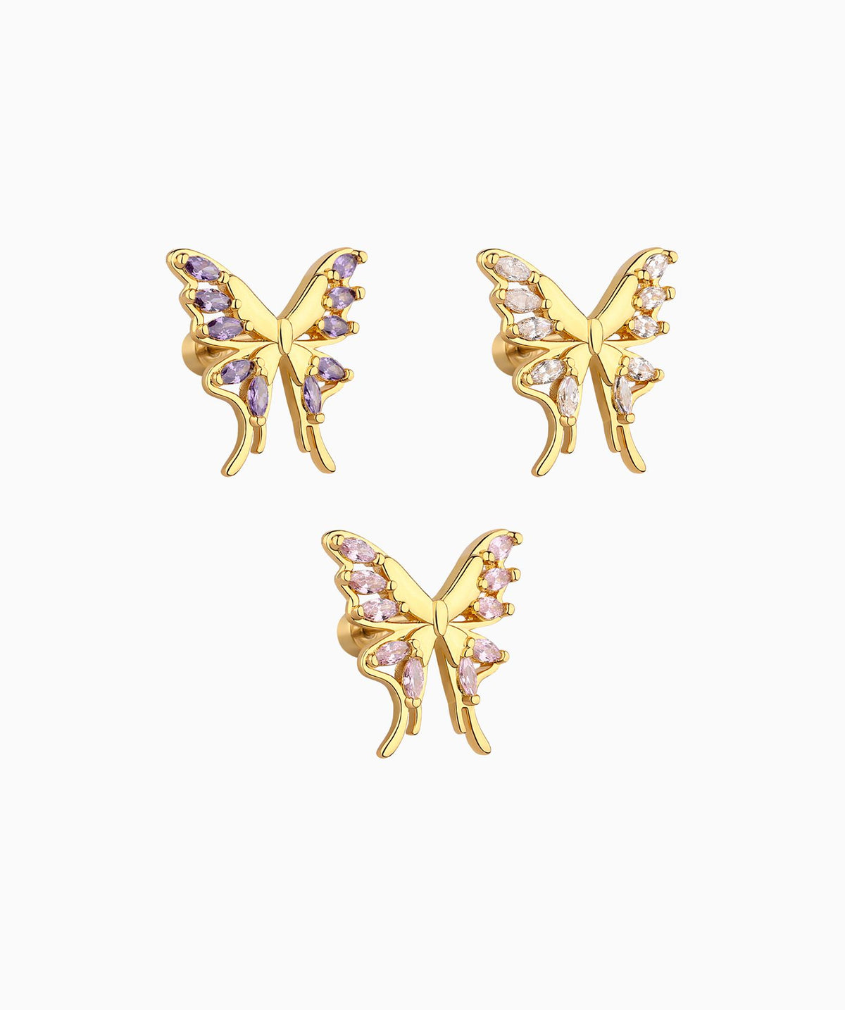 Charm Butterfly Flatback Stud - Stainless Steel - Upper Lobe, Helix - Oumo Jewelry