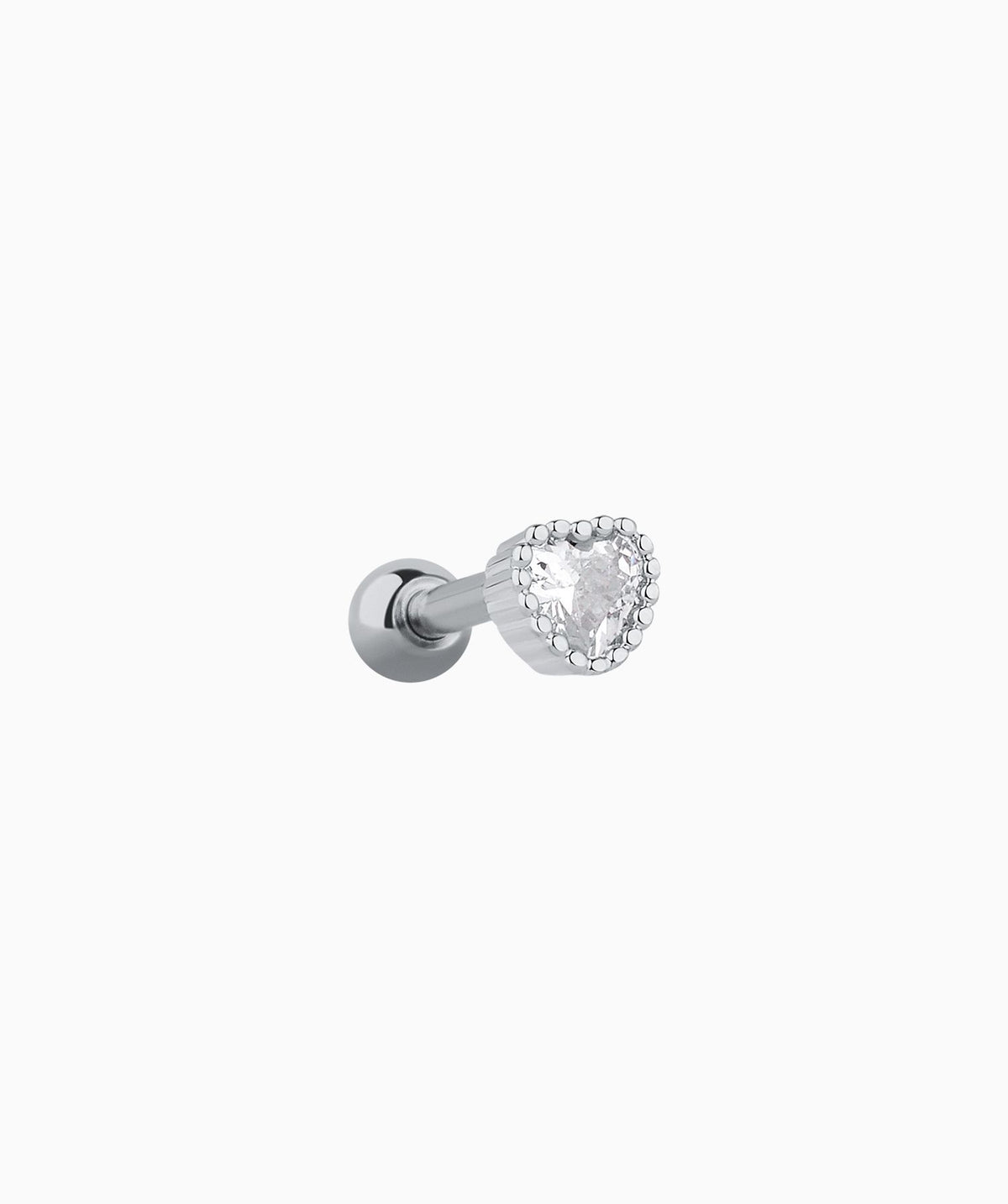 Sparkly Heart Stud - Stainless Steel - Upper Lobe, Helix, Flat - Oumo Jewelry