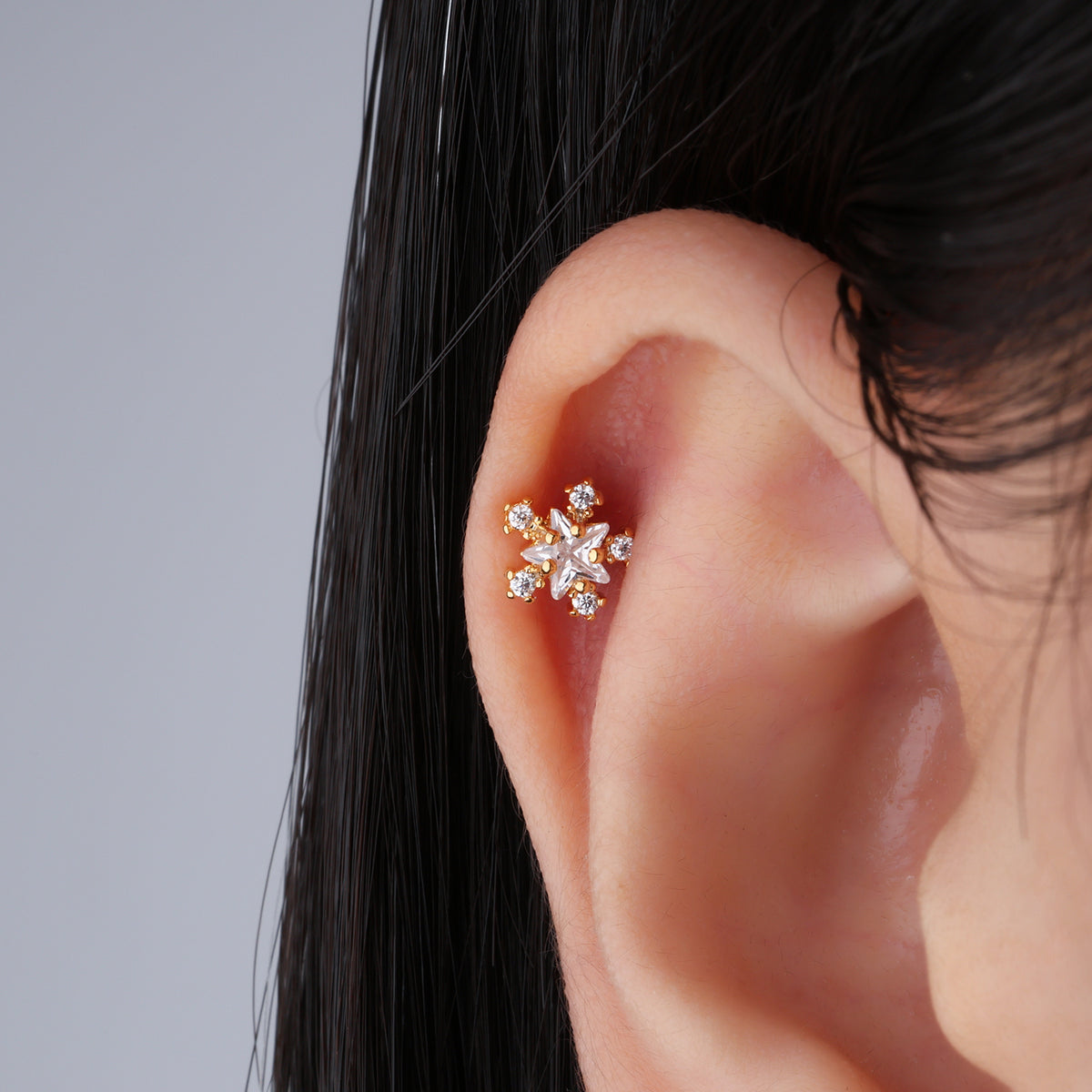 Star Flower Stud - Stainless Steel - Upper Lobe, Helix - Oumo Jewelry