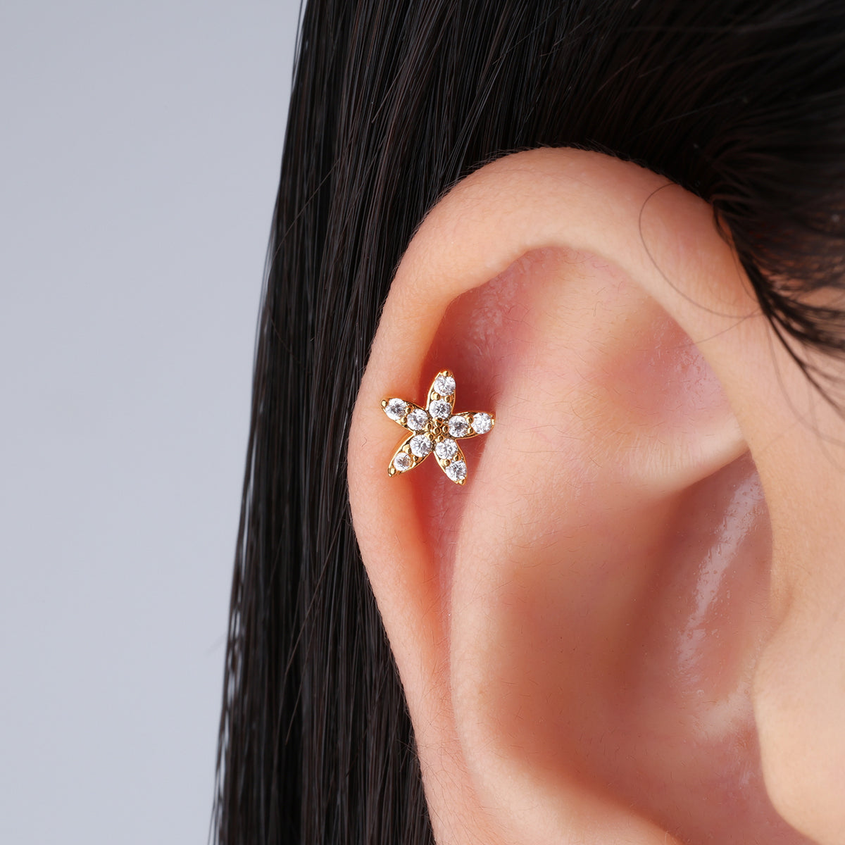 Gem Flower Stud - Stainless Steel - Upper Lobe, Helix - Oumo Jewelry