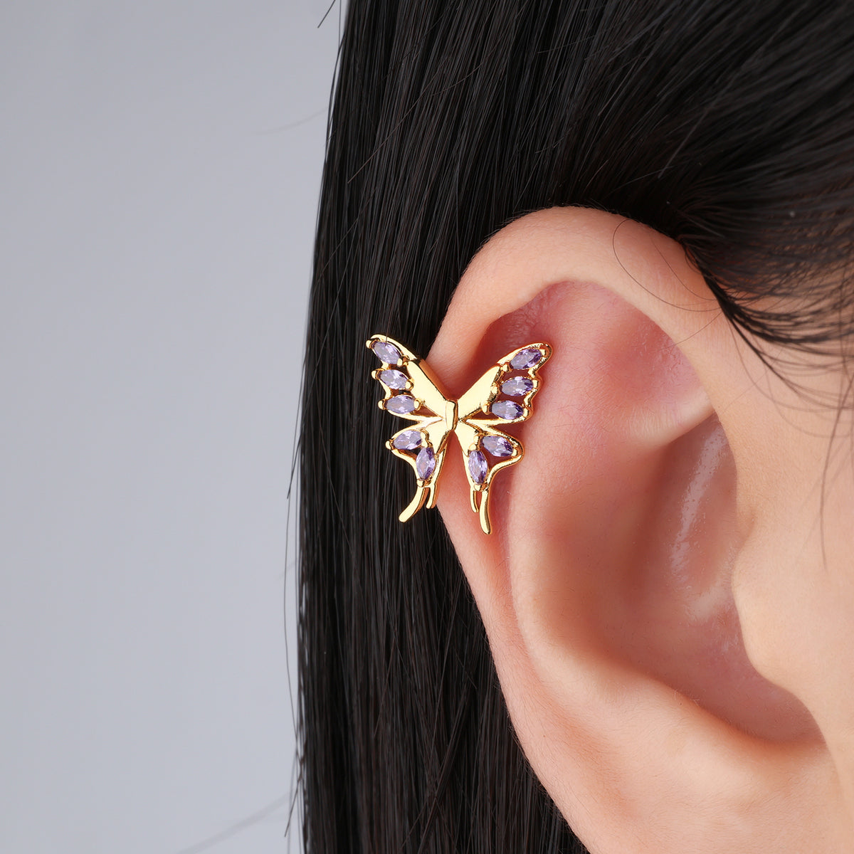 Charm Butterfly Flatback Stud - Stainless Steel - Upper Lobe, Helix - Oumo Jewelry