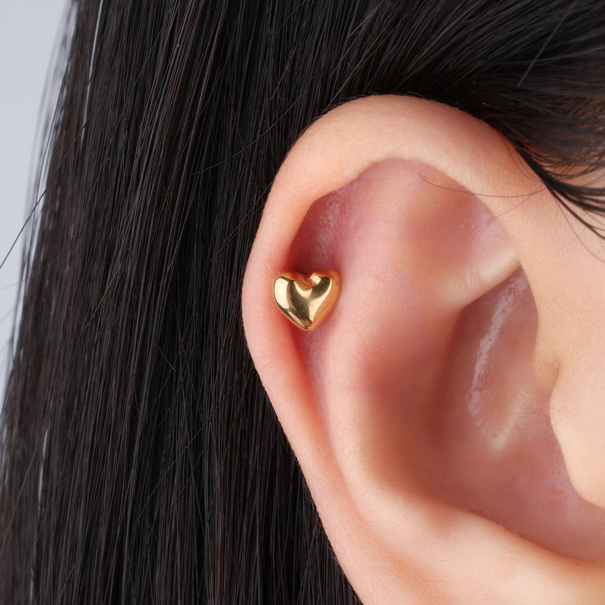 Puffed Love Stud - Stainless Steel - Upper Lobe, Helix, Flat - Oumo Jewelry