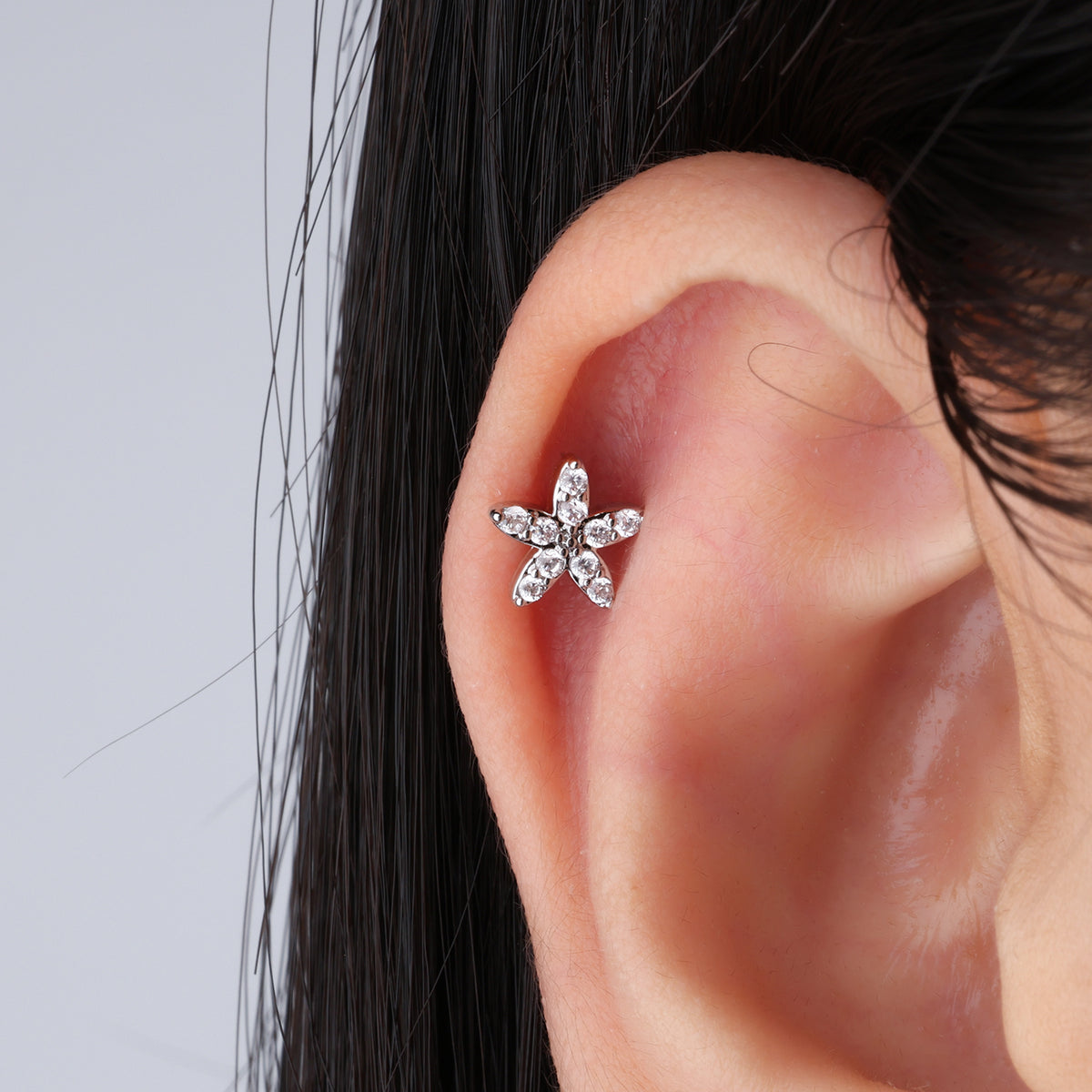 Gem Flower Stud - Stainless Steel - Upper Lobe, Helix - Oumo Jewelry