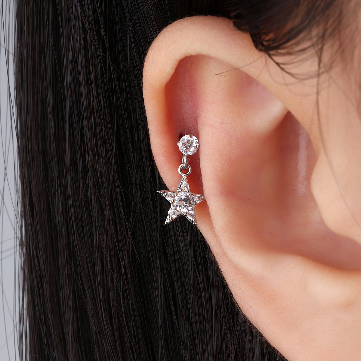 Starry Drop - Stainless Steel - Upper Lobe, Helix, Flat - Oumo Jewelry