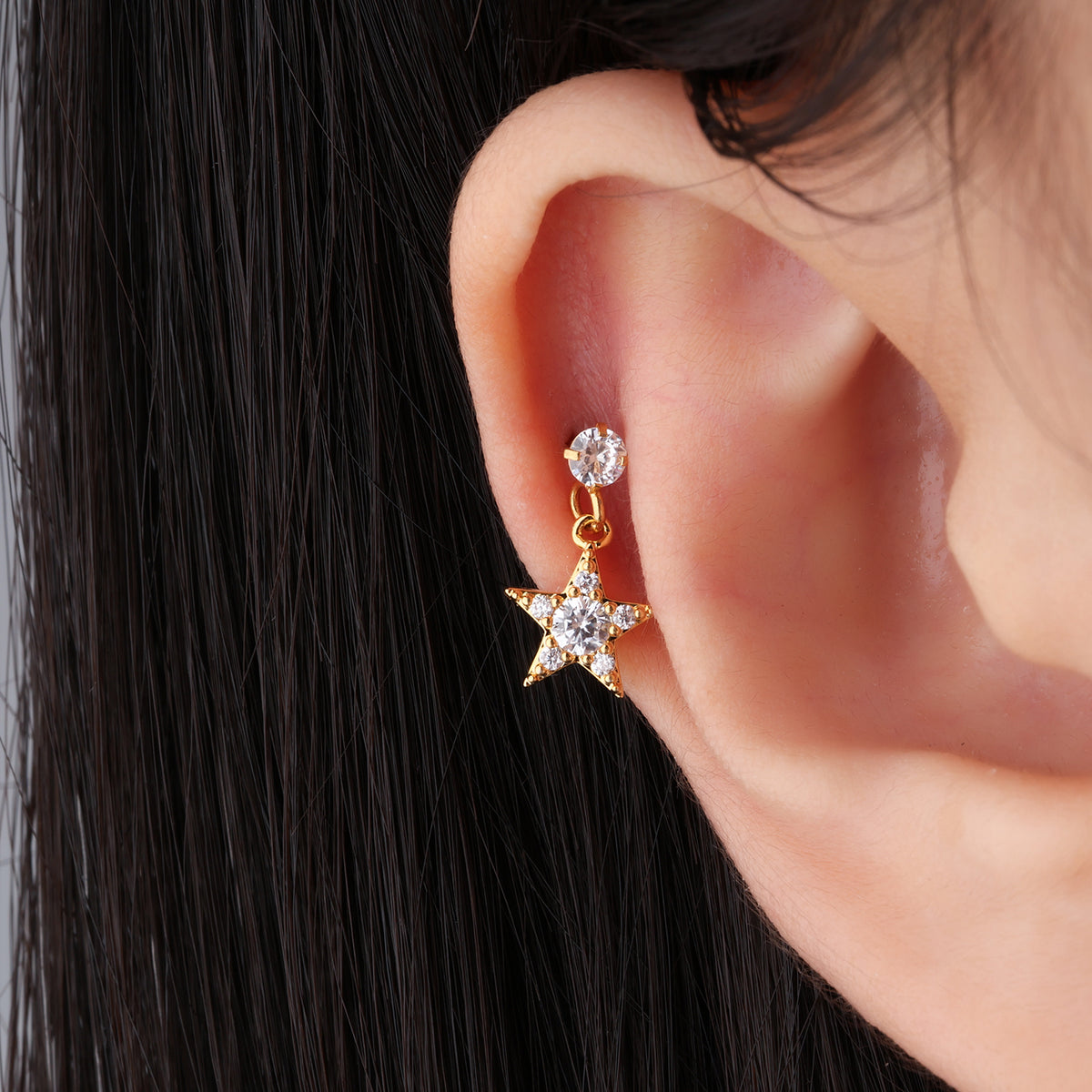 Starry Drop - Stainless Steel - Upper Lobe, Helix, Flat - Oumo Jewelry