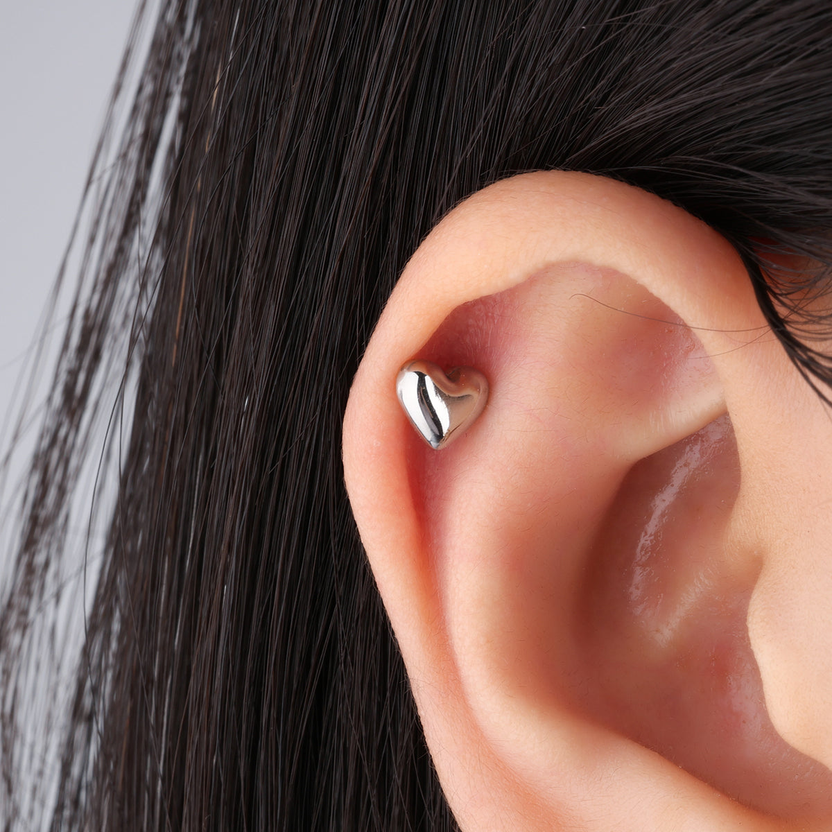 Puffed Love Stud - Stainless Steel - Upper Lobe, Helix, Flat - Oumo Jewelry