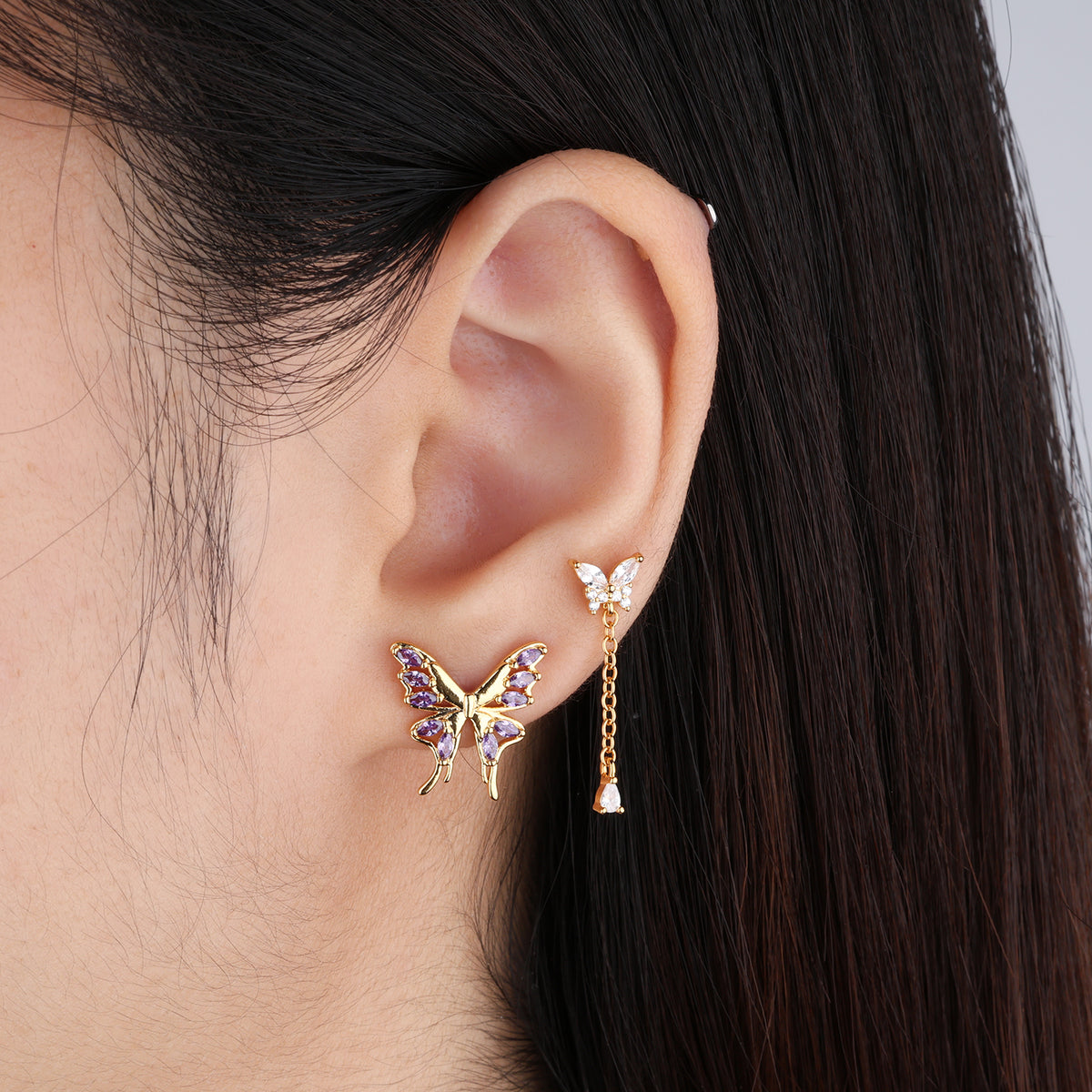 Charm Butterfly Flatback Stud - Stainless Steel - Upper Lobe, Helix - Oumo Jewelry