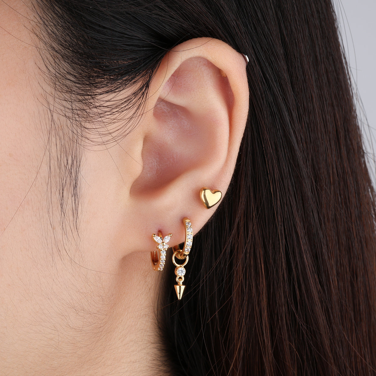 Charm Butterfly Hoop - Brass - Upper Lobe - Oumo Jewelry