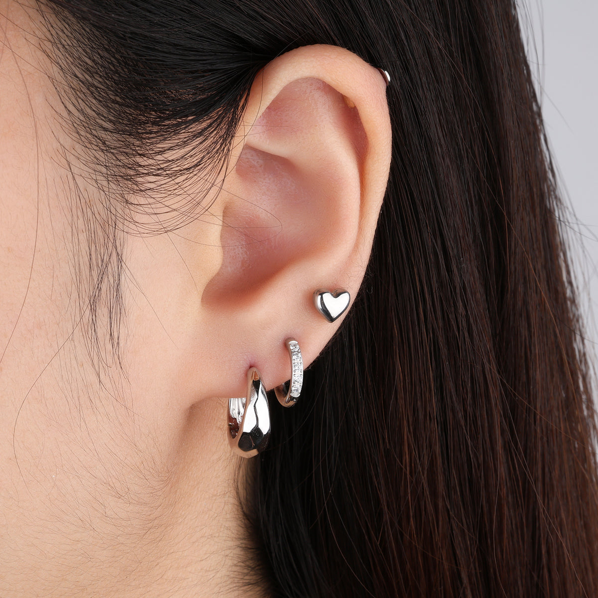 Puffed Love Stud - Stainless Steel - Upper Lobe, Helix, Flat - Oumo Jewelry