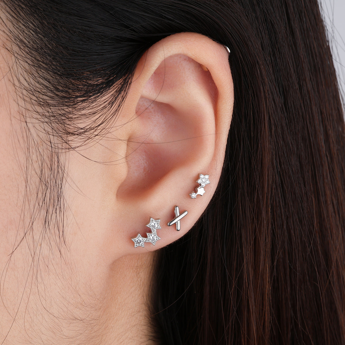 Stars Stud - Stainless Steel - Upper Lobe, Helix, Flat - Oumo Jewelry