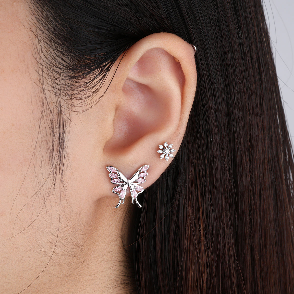 Charm Butterfly Flatback Stud - Stainless Steel - Upper Lobe, Helix - Oumo Jewelry