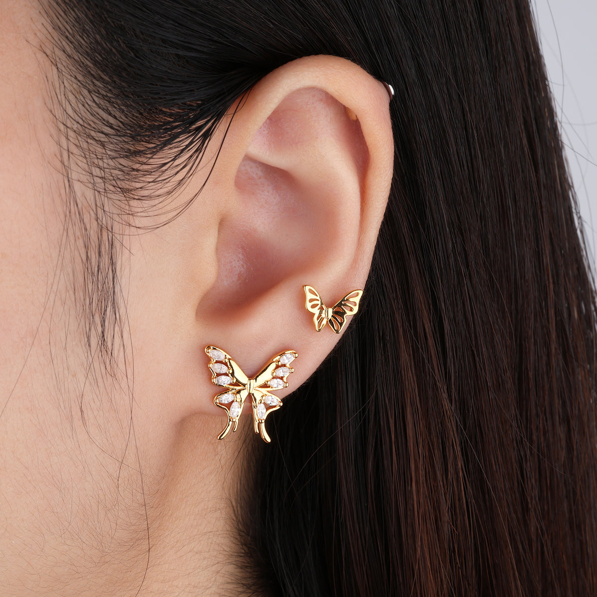 Charm Butterfly Flatback Stud - Stainless Steel - Upper Lobe, Helix - Oumo Jewelry