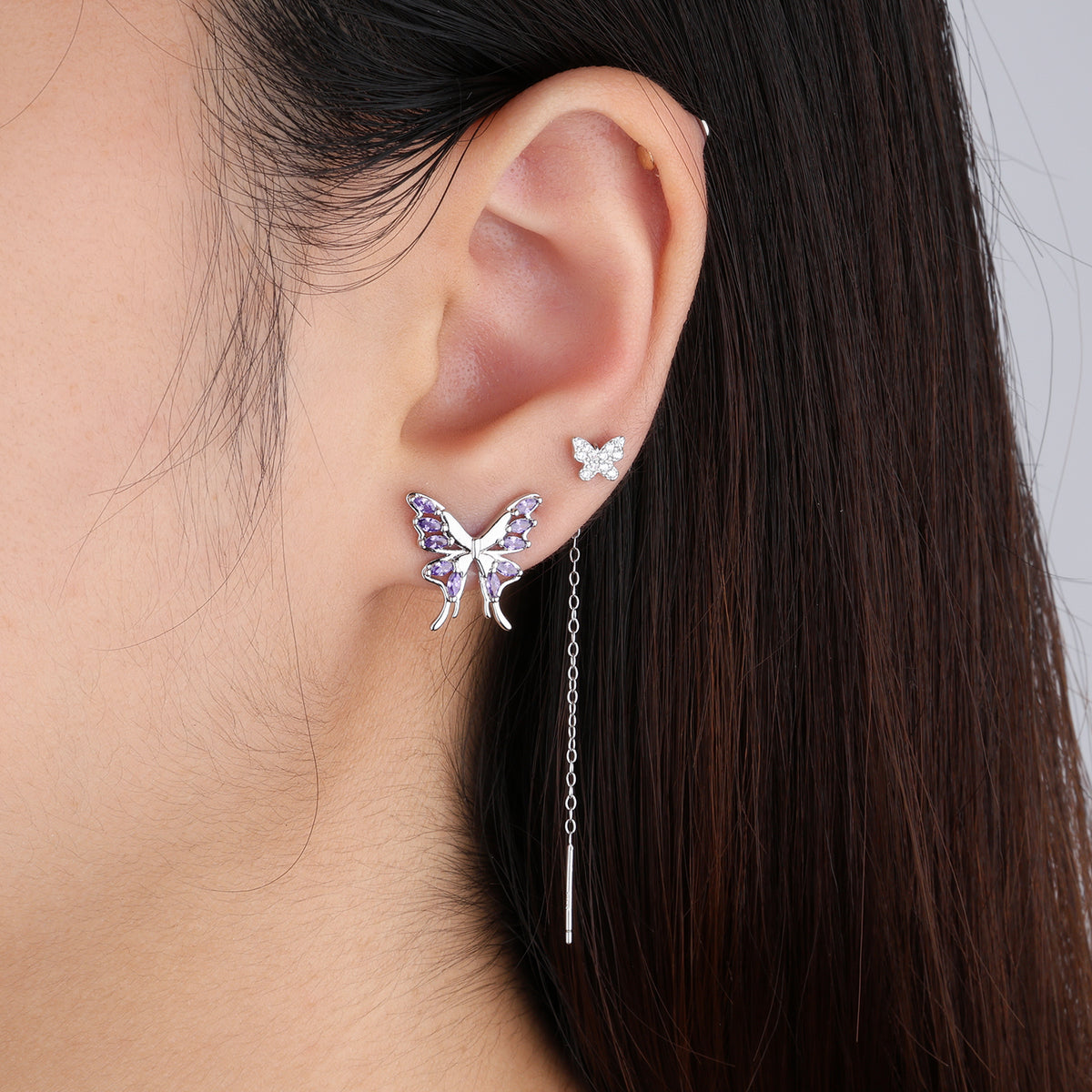 Charm Butterfly Flatback Stud - Stainless Steel - Upper Lobe, Helix - Oumo Jewelry