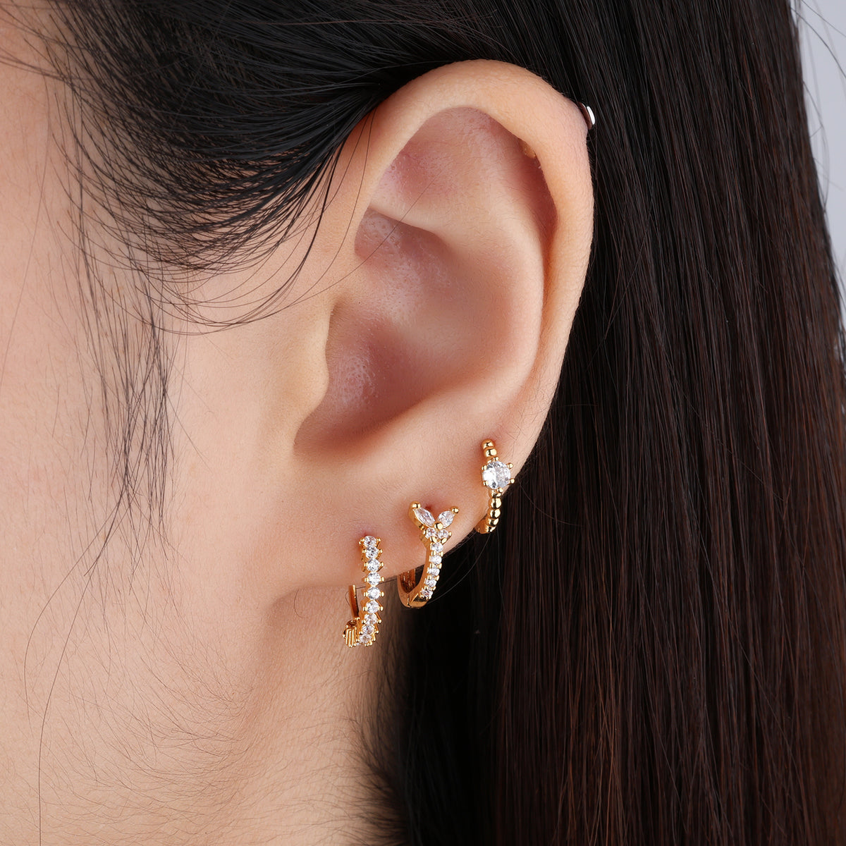Charm Butterfly Hoop - Brass - Upper Lobe - Oumo Jewelry