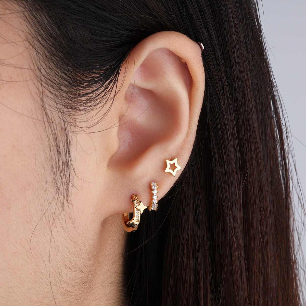 Simple Hollow Star Stud - Stainless Steel - Upper Lobe, Helix, Flat - Oumo Jewelry