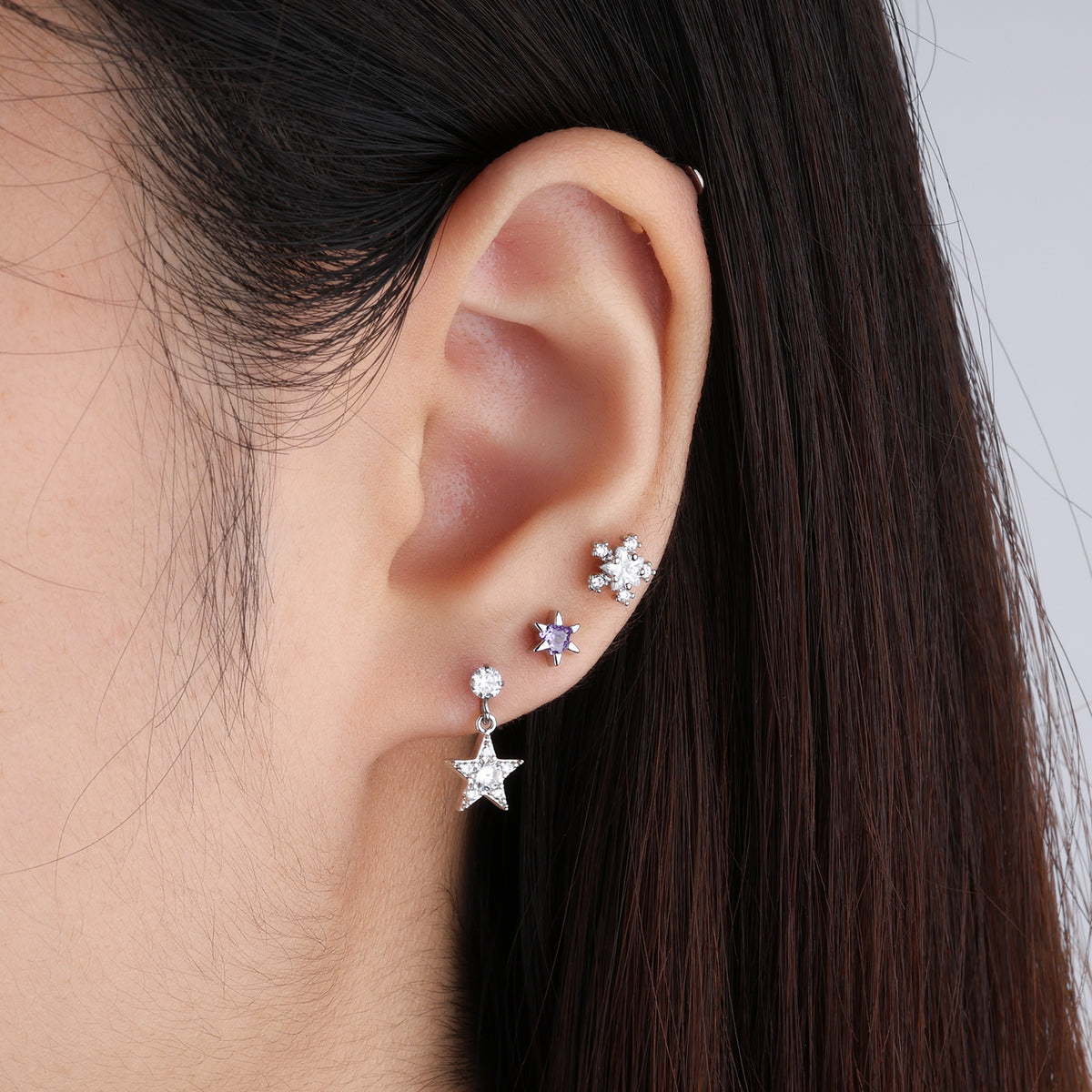 Purple Heart Star Stud - Stainless Steel - Upper Lobe, Helix, Flat - Oumo Jewelry