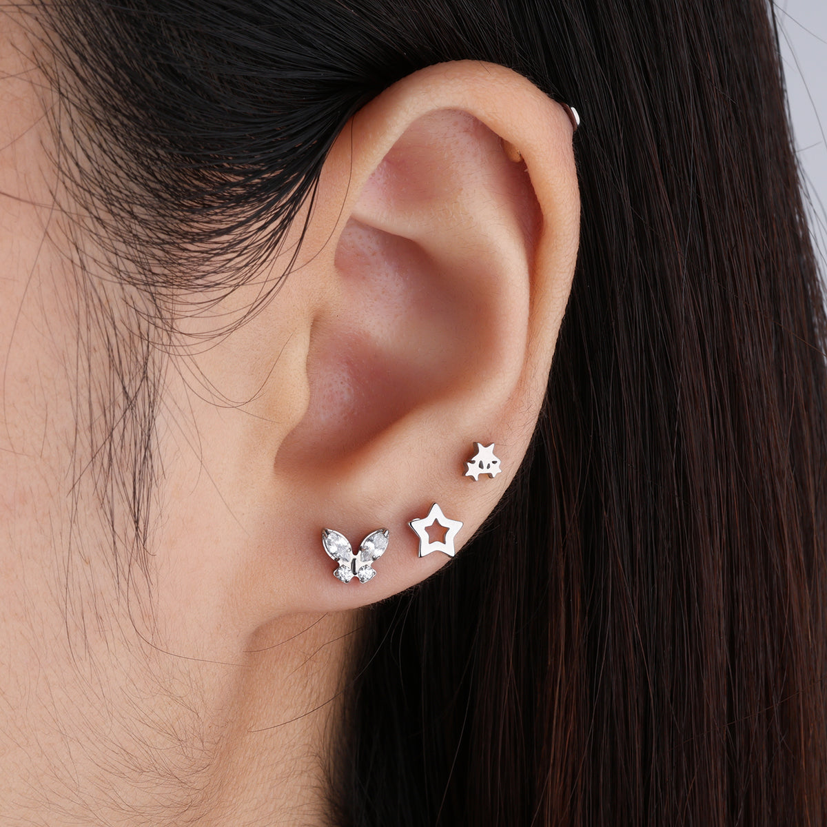 Simple Hollow Star Stud - Stainless Steel - Upper Lobe, Helix, Flat - Oumo Jewelry