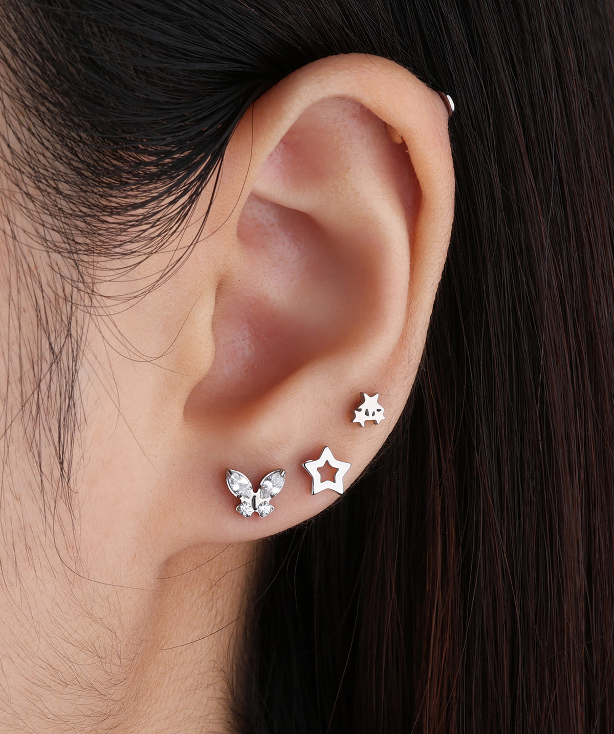 Titanium Shiny Butterfly Flatback Stud - Titanium - Helix, Upper Lobe, Conch - Oumo Jewelry