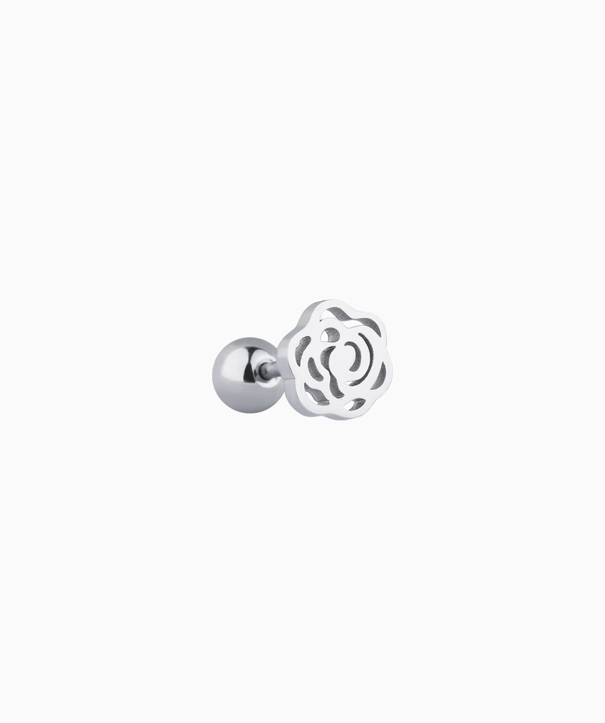 Elegant Hollow Rose Flower Stud - Stainless Steel - Upper Lobe, Helix - Oumo Jewelry