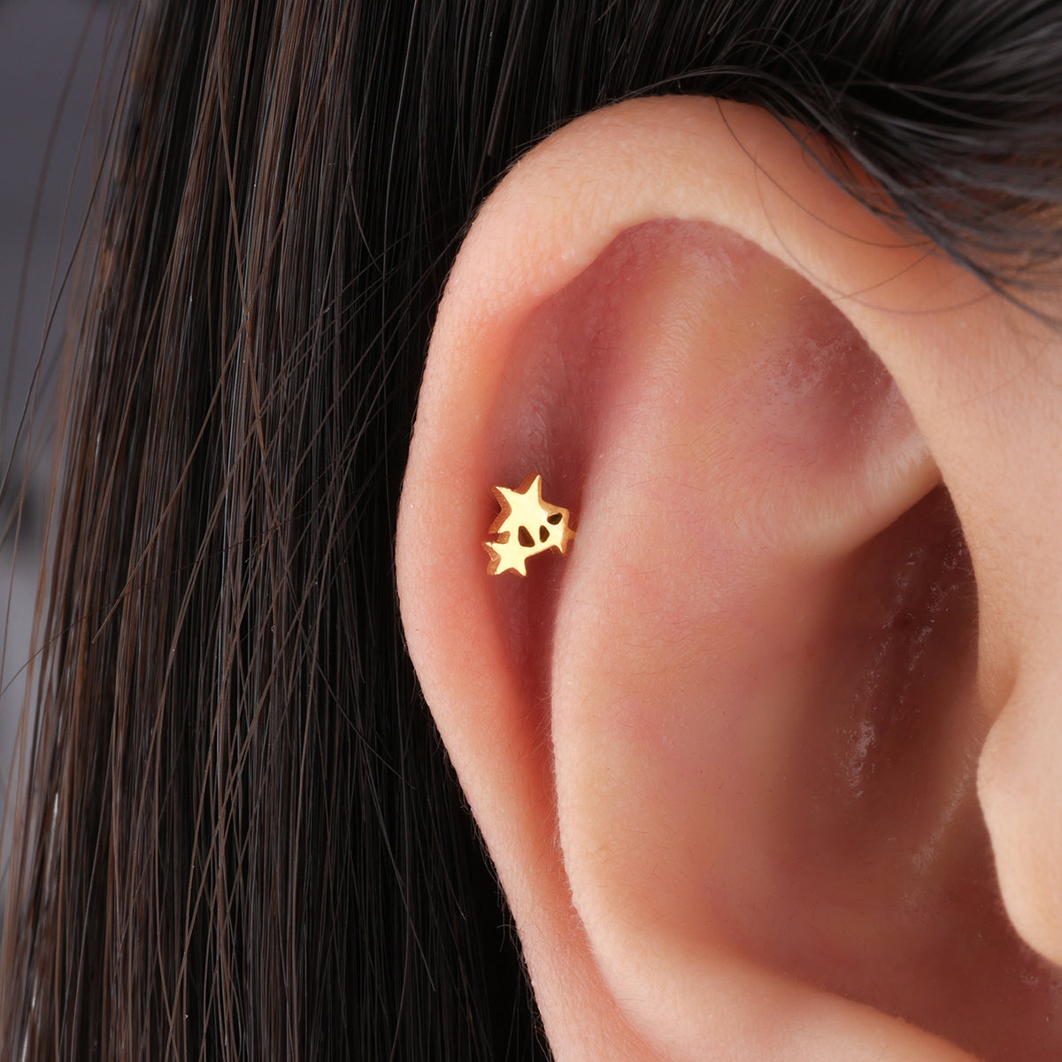 Simple Little Star Stud - Stainless Steel - Upper Lobe, Helix, Flat - Oumo Jewelry