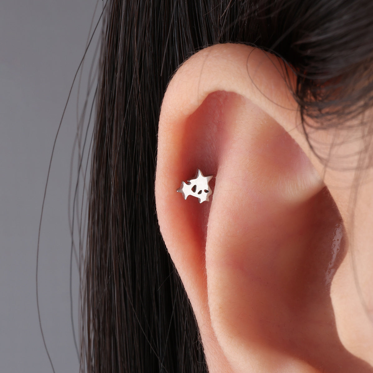Simple Little Star Stud - Stainless Steel - Upper Lobe, Helix, Flat - Oumo Jewelry