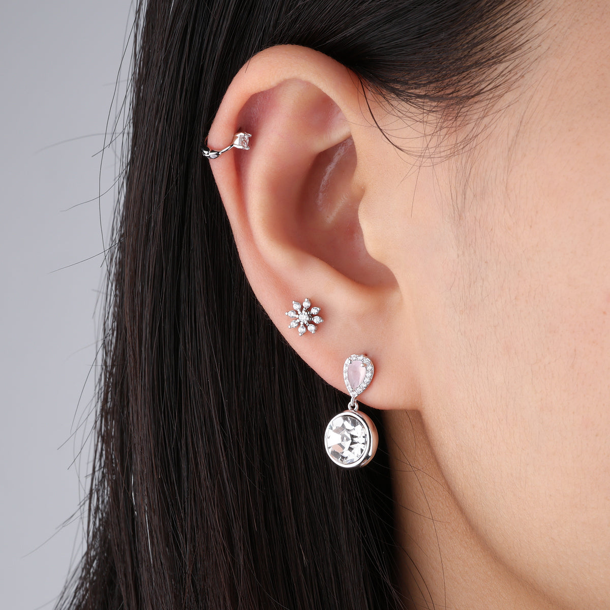 Pink Gemstone Drop Earrings - Brass - Oumo Jewelry