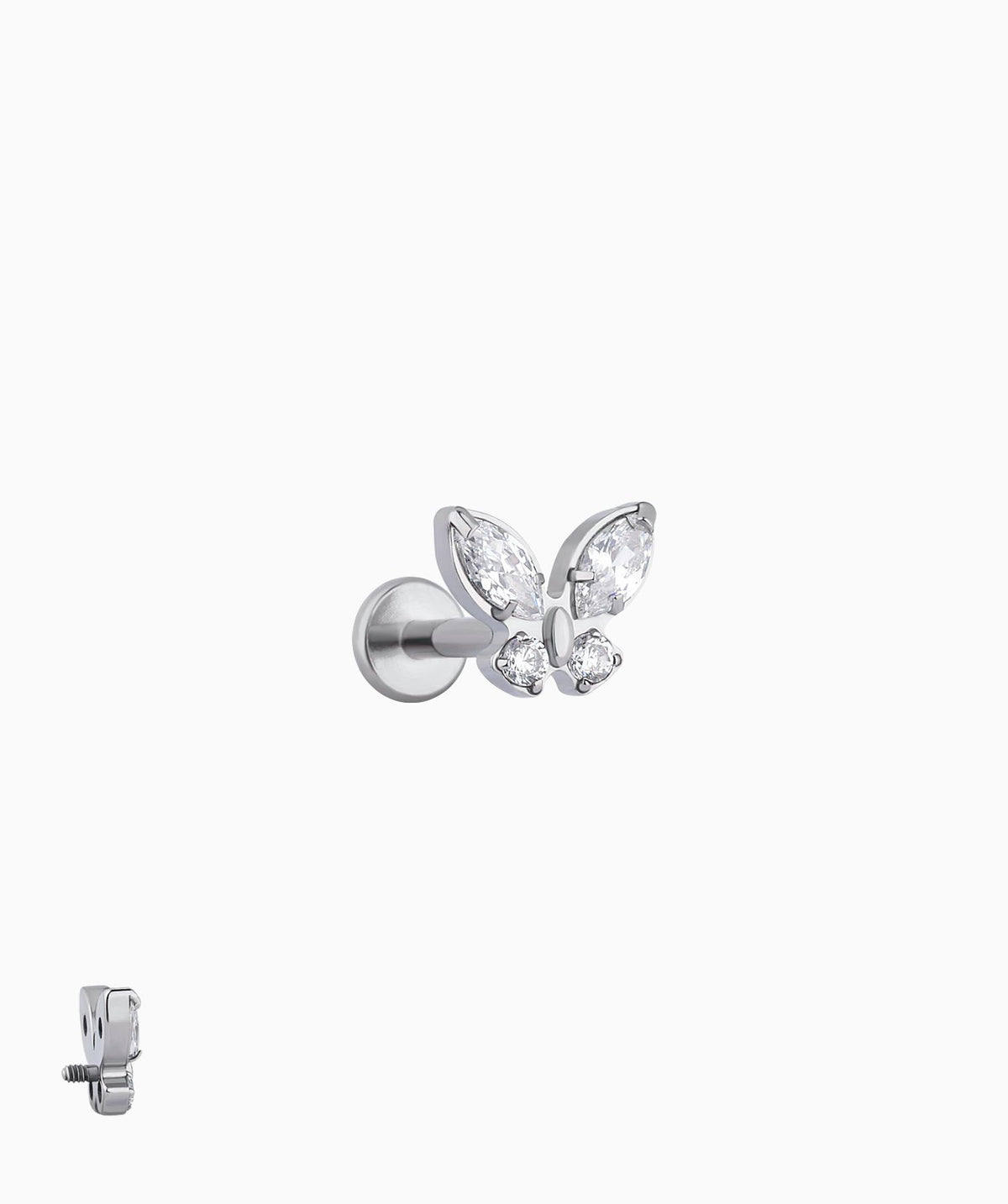Titanium Shiny Butterfly Flatback Stud - Titanium - Helix, Upper Lobe, Conch - Oumo Jewelry