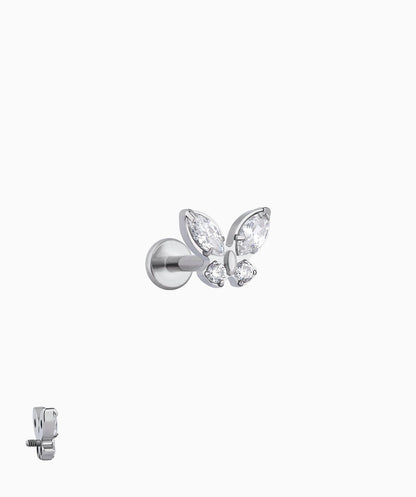 Titanium Shiny Butterfly Flatback Stud