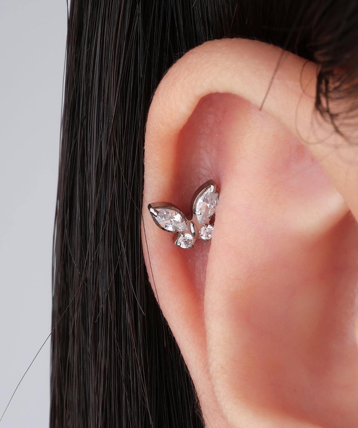 Titanium Shiny Butterfly Flatback Stud - Titanium - Helix, Upper Lobe, Conch - Oumo Jewelry