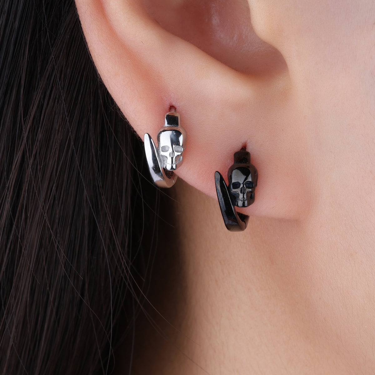 Skull Hoop Earrings - Stainless Steel - Oumo Jewelry