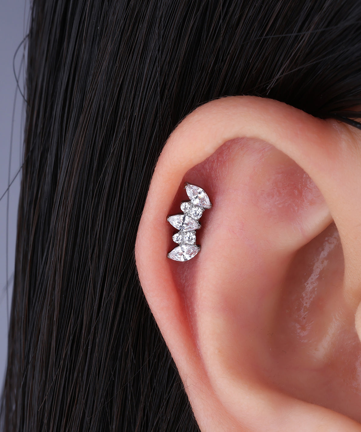 Titanium Marquise Crown Flatback Stud - Titanium - Helix, Upper Lobe, Flat - Oumo Jewelry